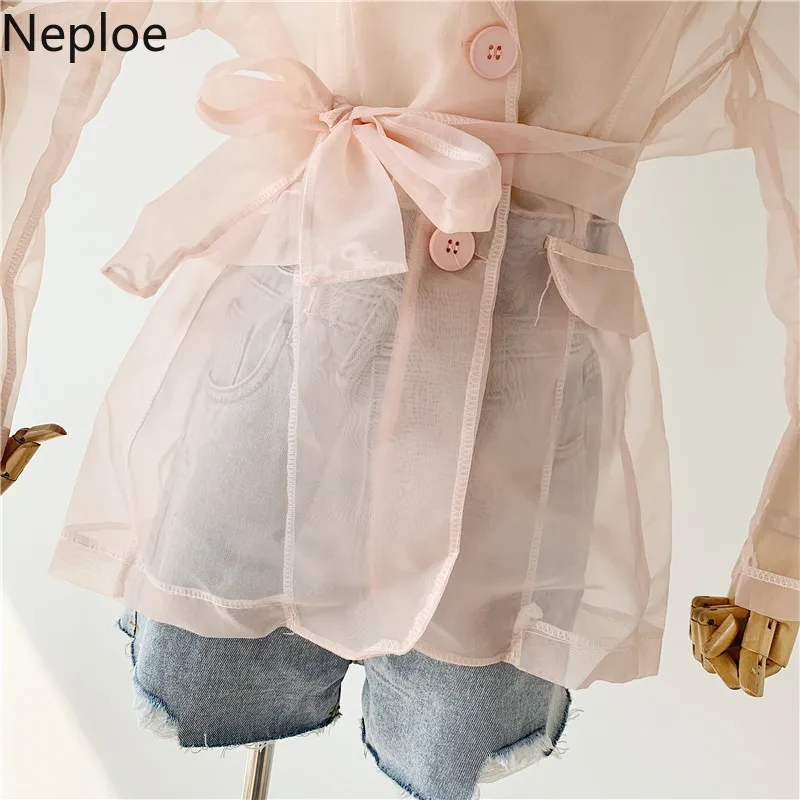 Neploe сексуальная перспективная блузка с бантом органза тонкая талия открытая