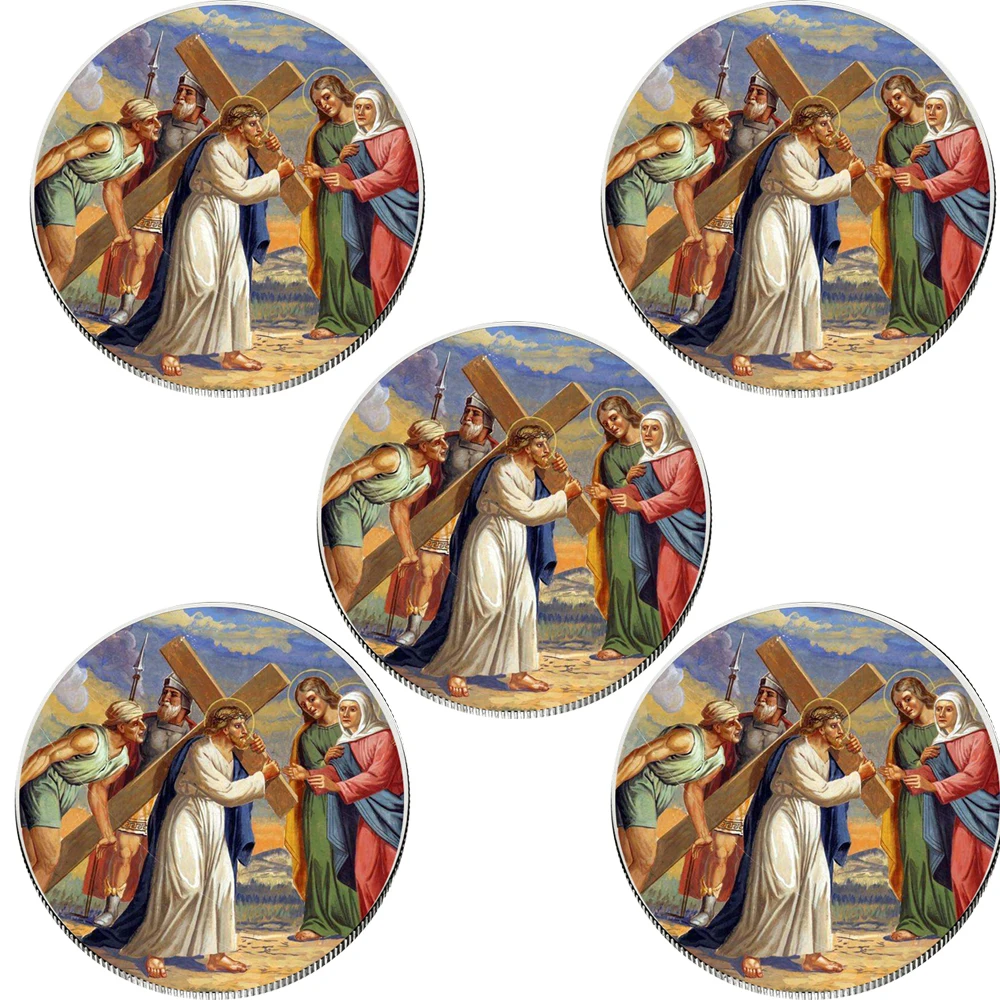 Декоративная металлическая монета с Иисусом Посеребренная 999 9 пробы праздничные