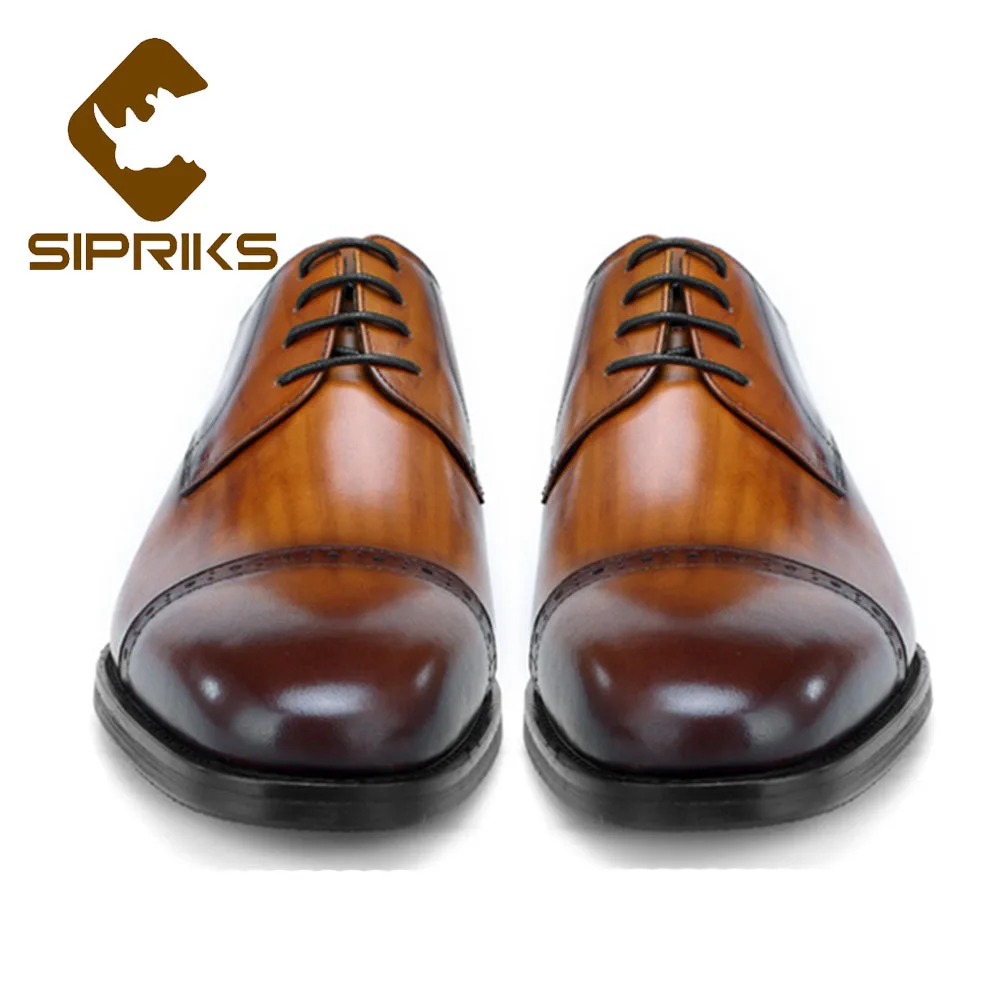 Мужские классические кожаные туфли Sipriks коричневые с оттенком патины офисные