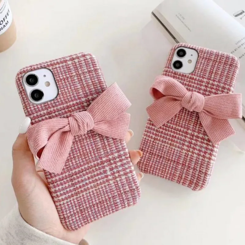 Корейский Розовый фланелевый тканевый чехол для телефона с бантом iPhone 11 Pro X Xs Max Xr