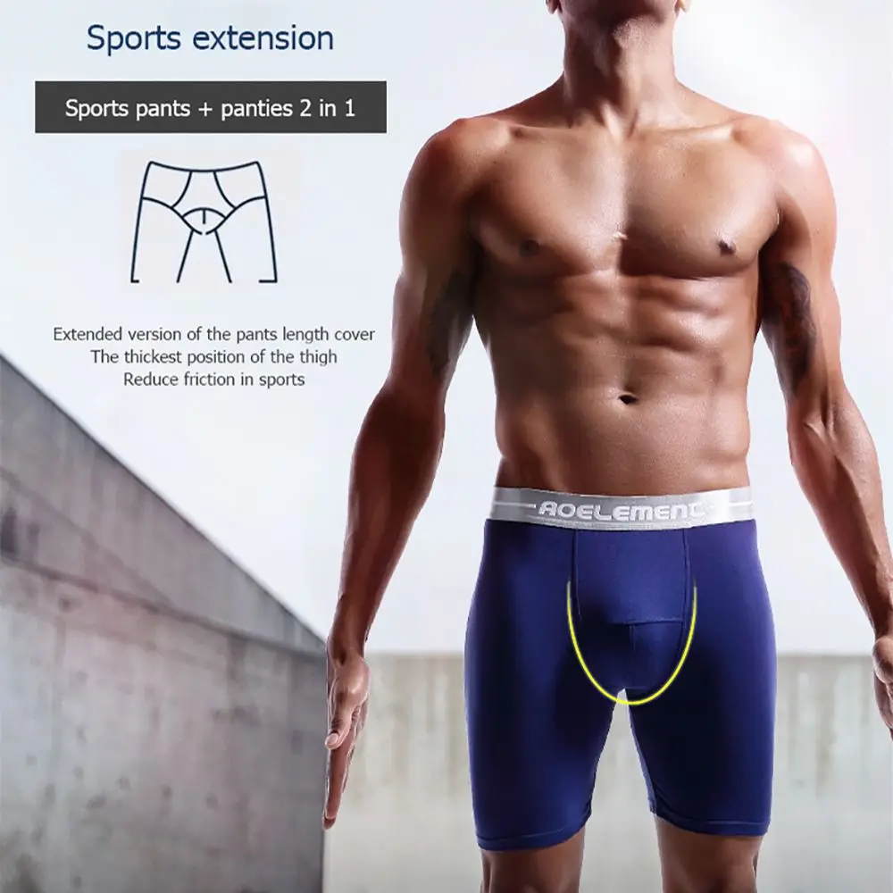 

Tight Sports Briefs Modal Man Anti-Abrasion Panties Men's Boxer Briefs Large Size Long Leg Underpantes Running Bottoms Panties