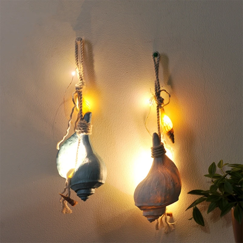 

2 Pcs Mediterranean Style Resin Simulation Conch Pendant Marine LED Conch Ornaments Gifts Home Party Beach Wall Decoration