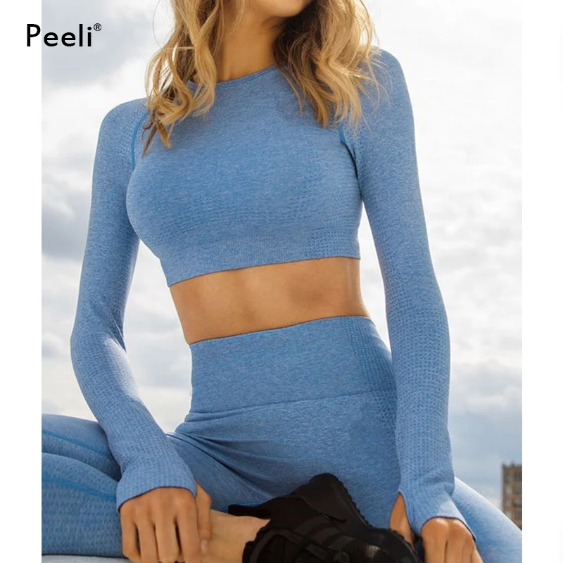 УКОРОЧЕННЫЙ ТОП Peeli с длинным рукавом для тренажерного зала спортивный топ йоги