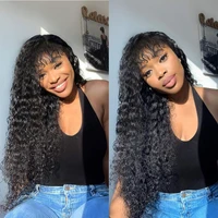 glueless water wave wig peruvian human hair wigs with bangs full machine made wig for black women 10 28 inches fast shipping
