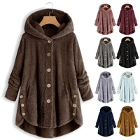 women winter fluffy buttons coat loose hoodie sweatshirt cat ears hooded tops thicken warm pullover fleece jackets tracksuit