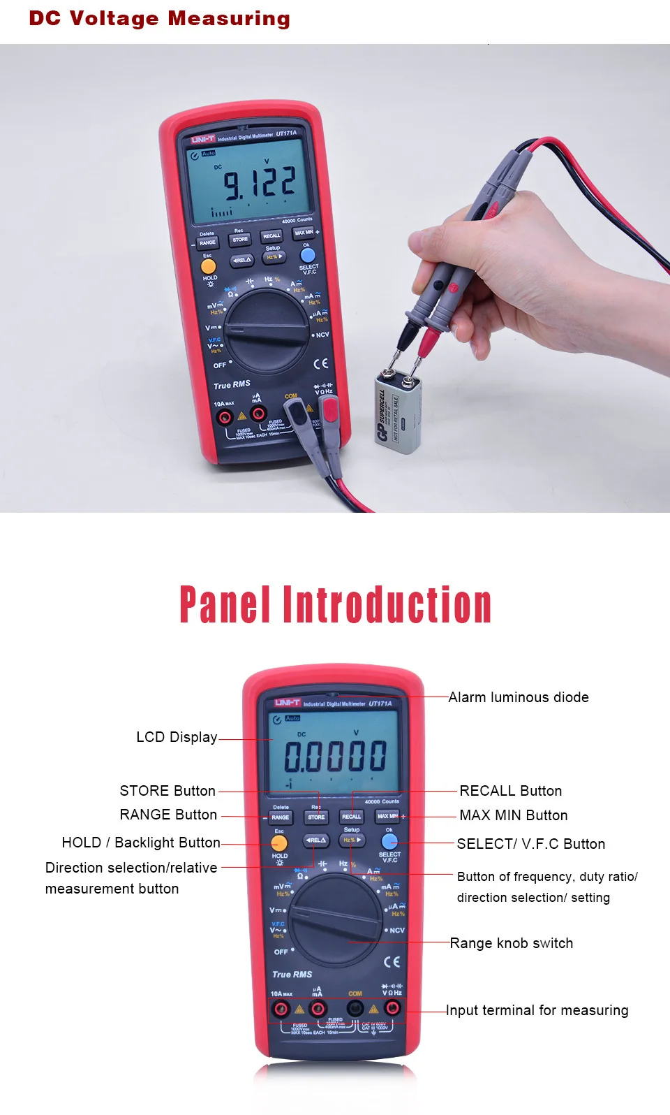 UNI T UT171A TRMS Цифровой мультиметр 40000 Граф AC DC аналоговый бар NCV VFC Ом Freq тестер USB/Bluetooth подключение хранения данных ETL