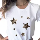 Женская футболка с леопардовым принтом и звездами, летняя футболка в стиле Harajuku Ulzzang, Женская Фотографическая футболка в стиле 90-х