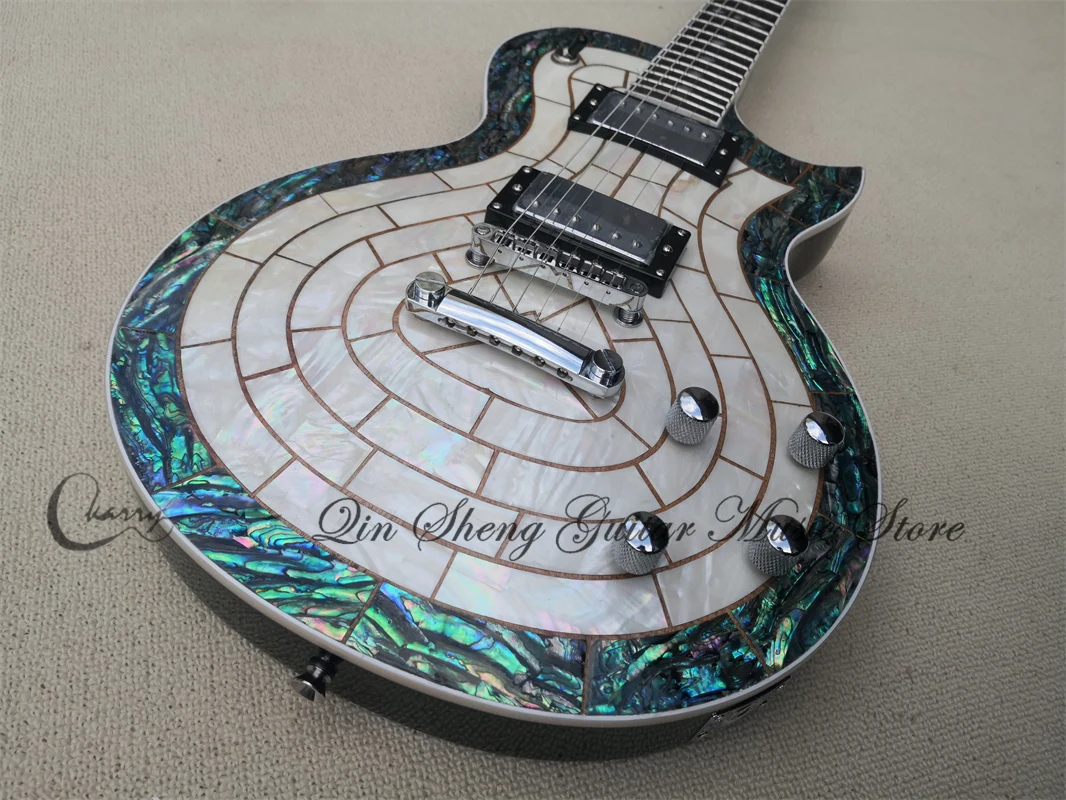 

Order booking age electric guitar, multicolor shell pearl veneer,HH pickups,black body,chrome buttons