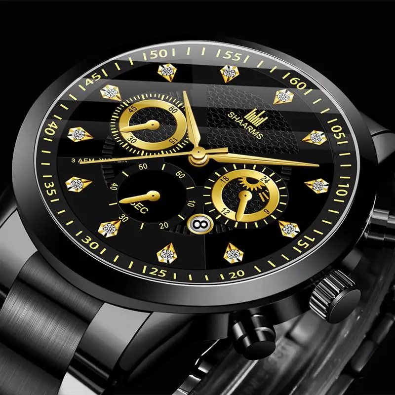 Sharms Роскошные мужские часы с бриллиантами модные кварцевые наручные из