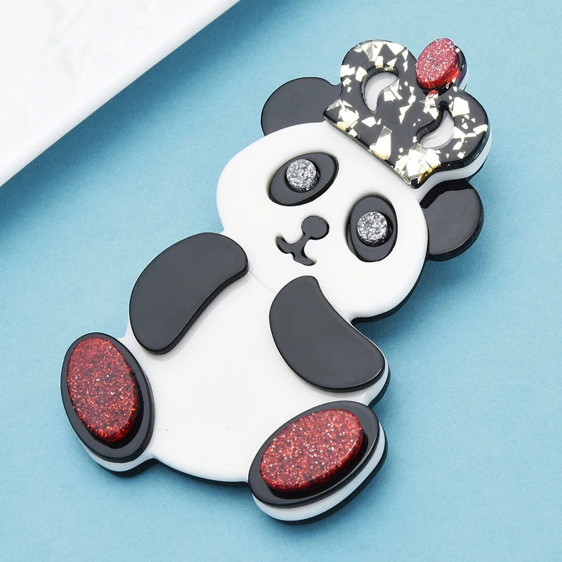

Wuli&baby Acrylic Adorable Panda Brooches For Women Lady Wear Crown Treasure Animal Party Office Brooch Pin Gifts