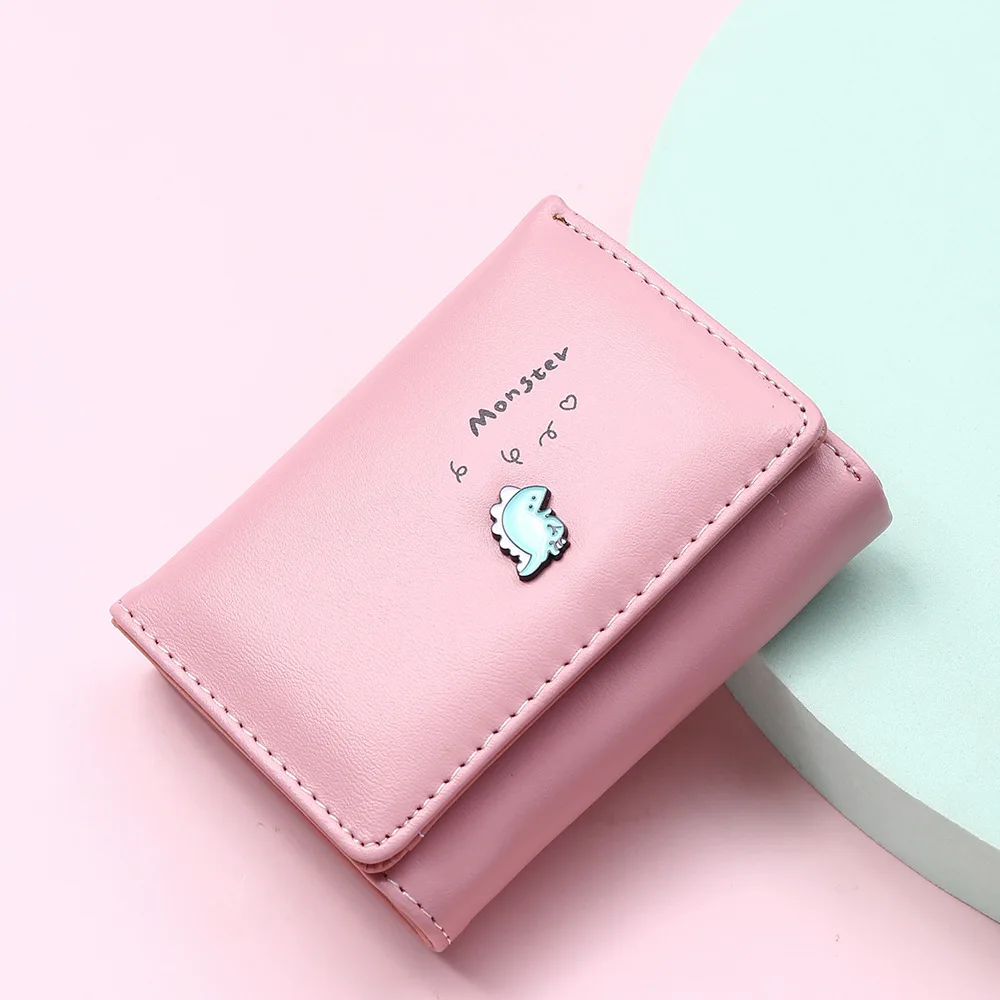 

Cute Cartoon Dinosaur Monster Small Trifold Wallet for Women 2021 New Kawaii Mini Minimalist Credit Card Holder Wallet for Girls