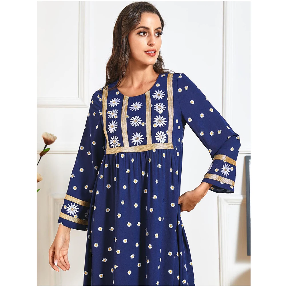 

Abaya Kaftan Women Muslim Embroidery Long Sleeve Maxi Dress Vintage Turkey Dubai Party Gown Moroccan Jilbab Islamic Plus Size