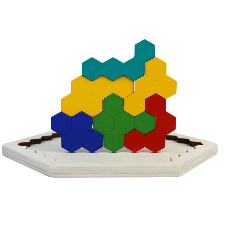 

Wood Interesting Changeful Puzzle Toys Puzzles IQ Hexagon Honeycomb Shape Tangram Board Toy for Children Adults Education