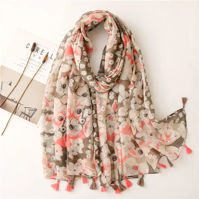 

2022 new spring women scarf fashion print cotton feeling Viscose hijabs scarves for ladies shawls wraps pashmina stoles sjaal