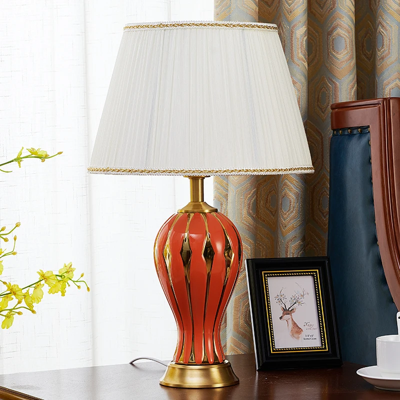 American Luxury Gold Painting Vase Ceramic Table Lamp for Bedroom Living Room Bedside Modern Household Home Decor | Лампы и освещение