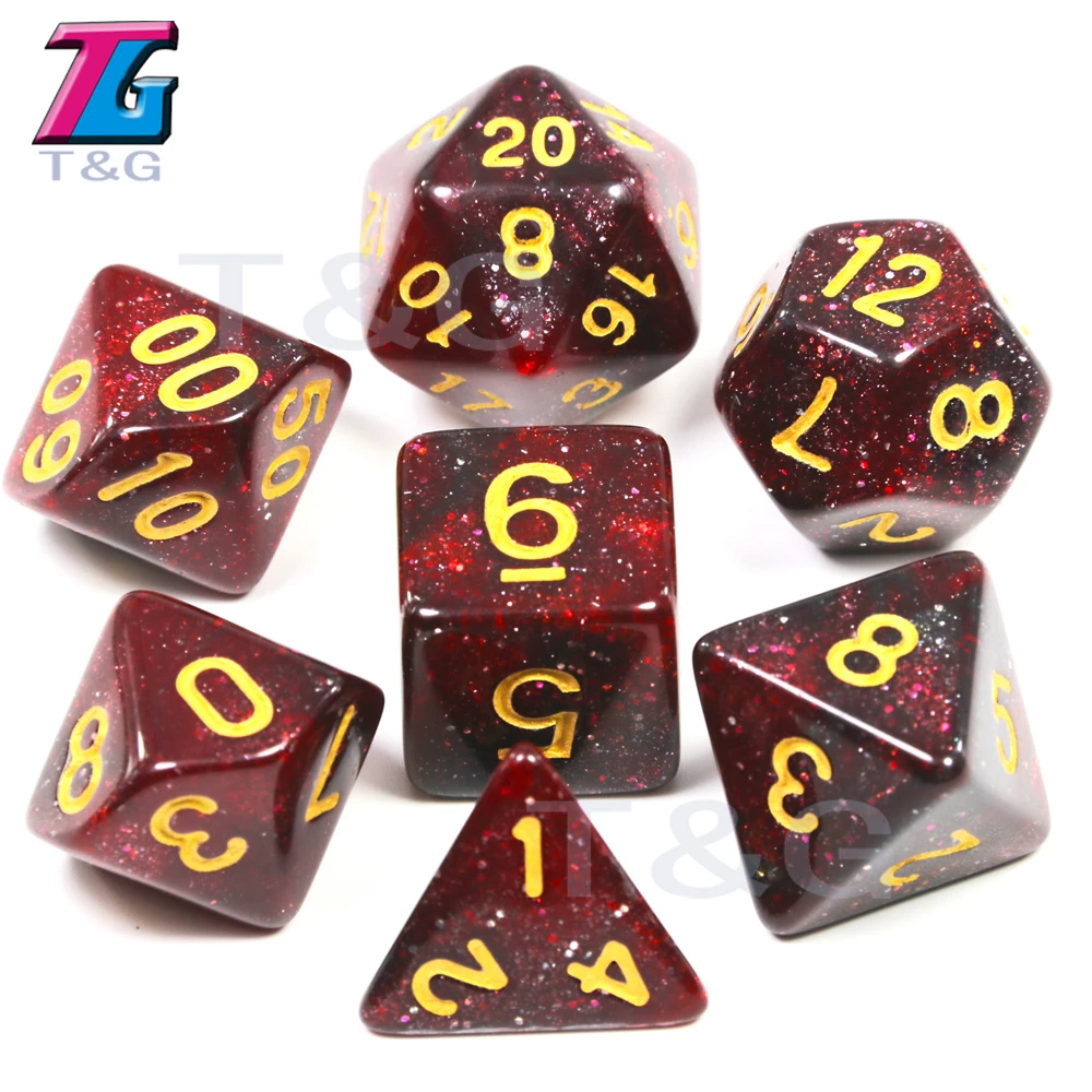 T& G Творческий Вселенная Галактика кости набор D4-D20 с таинственный Королевский синий микс черный, блестящая пудра удивительный эффект для TRPG, DND - Цвет: Бургундия