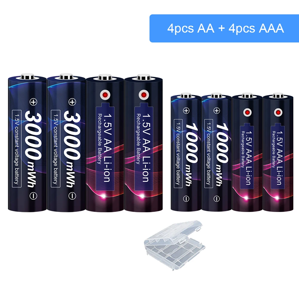 

1.5v AA Rechargeable Battery AA 1.5V 3000mWh+1000mWh 1.5V AAA Rechargeable Li-ion Battery Flashlight toys watch MP3 player 1.5V