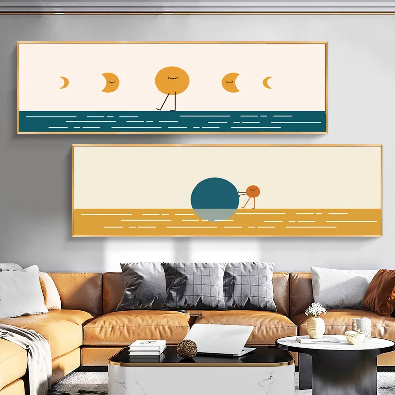 

Modern Light Luxury Canvas Painting Sun and Moon Nordic Wall Art Poster Print for bedroom Big Size Decor Orange Wall Picture