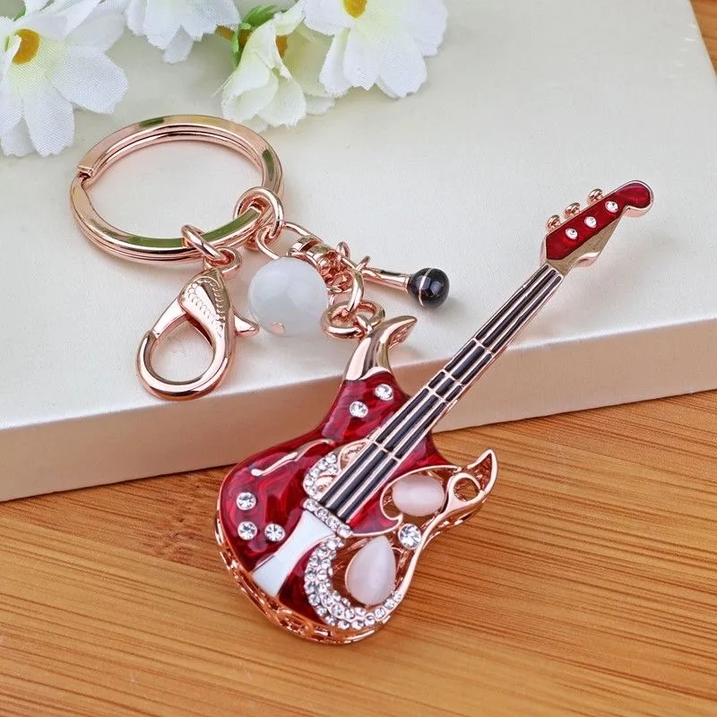 

European and American Fashion Creative Music Electric Guitar Key Chain Car Keychains Car Pendant Bag Birthday Gift Key Ring