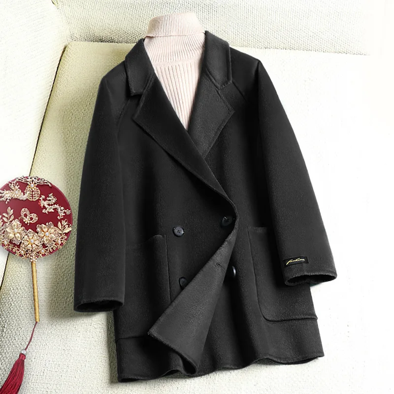 

Spring season double cashmere coat female 2020 new suit brought little han edition of brief paragraph cloth coat