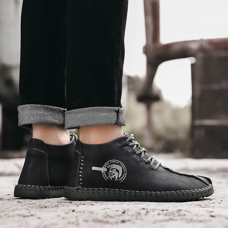 Мужские Ботильоны размера плюс 48 Черная повседневная обувь из искусственной