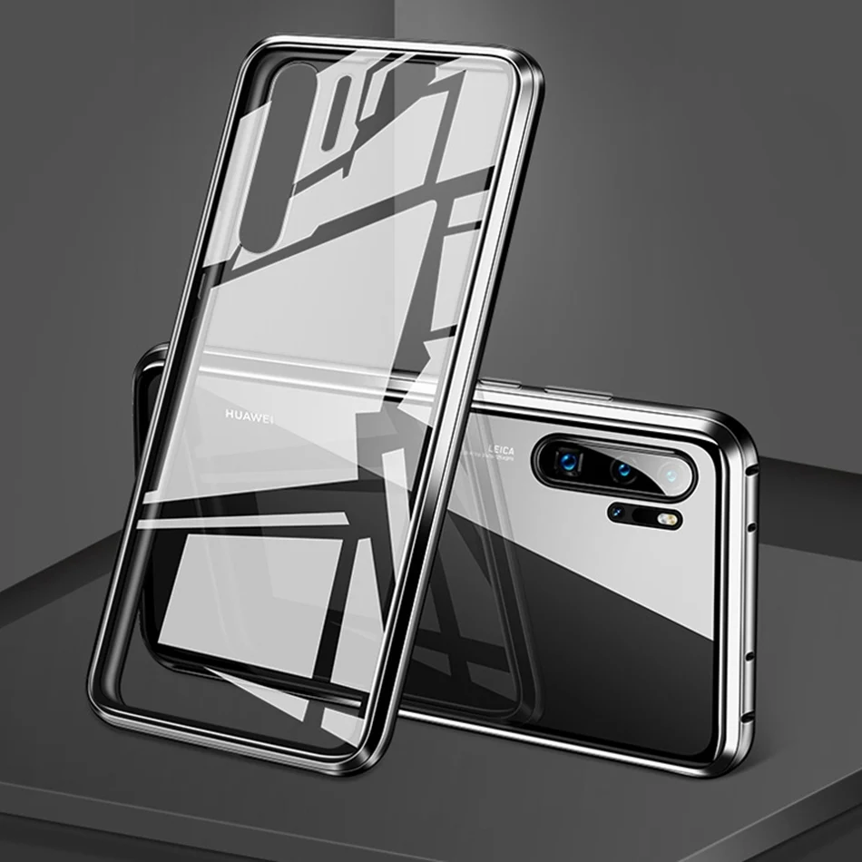 Black Для huawei P20 Lite/Nova 3e двухсторонний чехол из закаленного стекла для huawei P30 Pro P30 Lite Магнитный адсорбционный металлический чехол для телефона - Цвет: Black