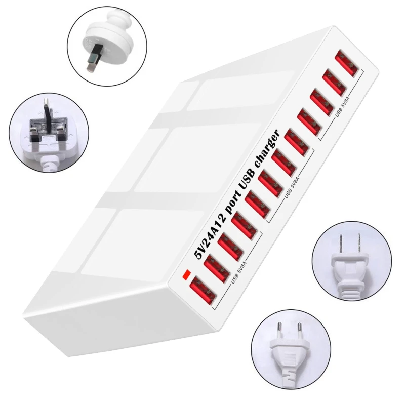 Universal 12-Port 5V 2.4A USB Charger Station Power Supply Charging Hub for Cellphone Tablet fit School Mall Hotel Shop | Мобильные