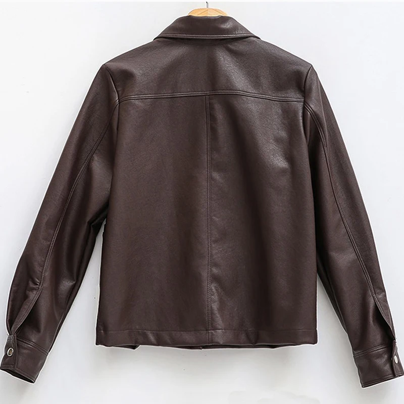 

Warm New Autumn Fashion Spring Thicken Single-breaste Long sleeves Turn-down collar Pockets Loose Coat Female Leather coat CY476