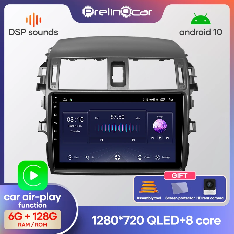 prelingcar для Тойота Королла E140 E150 авто магнитолы До 4G+64G Android 10 8 ЯДЕР DSP Навигация GPS