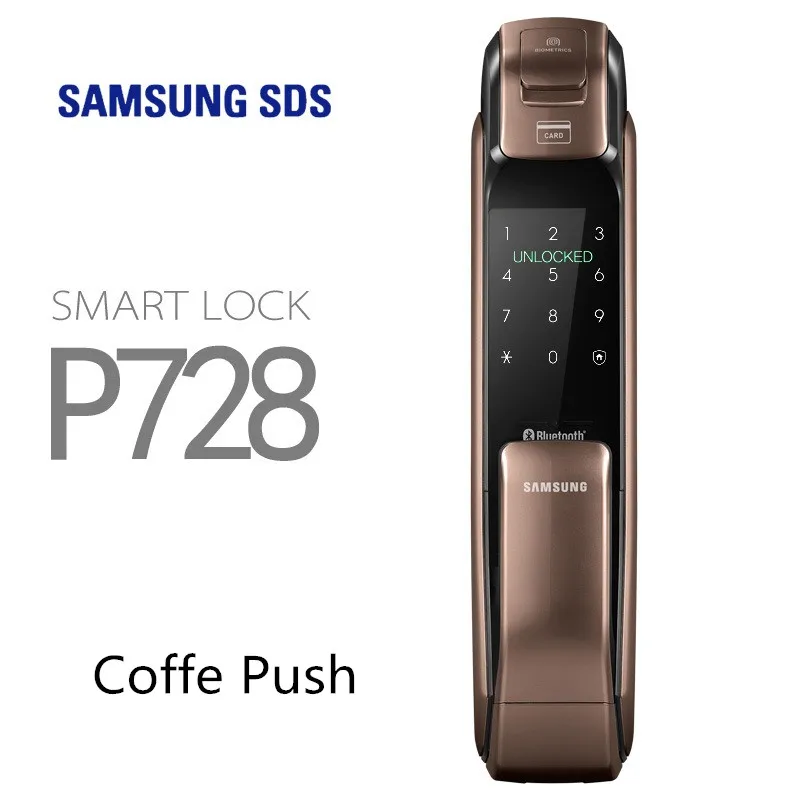 SAMSUNG отпечаток пальца толчок цифровой дверной замок с Wi-Fi Bluetooth приложение SHS-DP728 английская версия большой врезной AML320 - Цвет: 728  Coffe Push