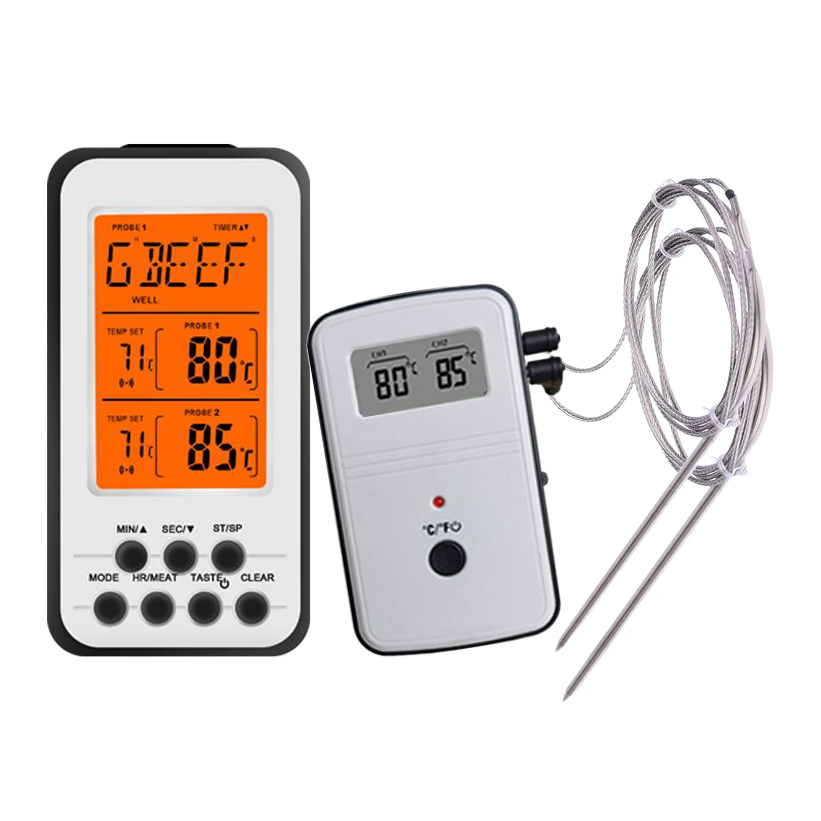 

Wireless Digital BBQ Grill Meat Thermometer w/ Dual Probes Wide-view Screen