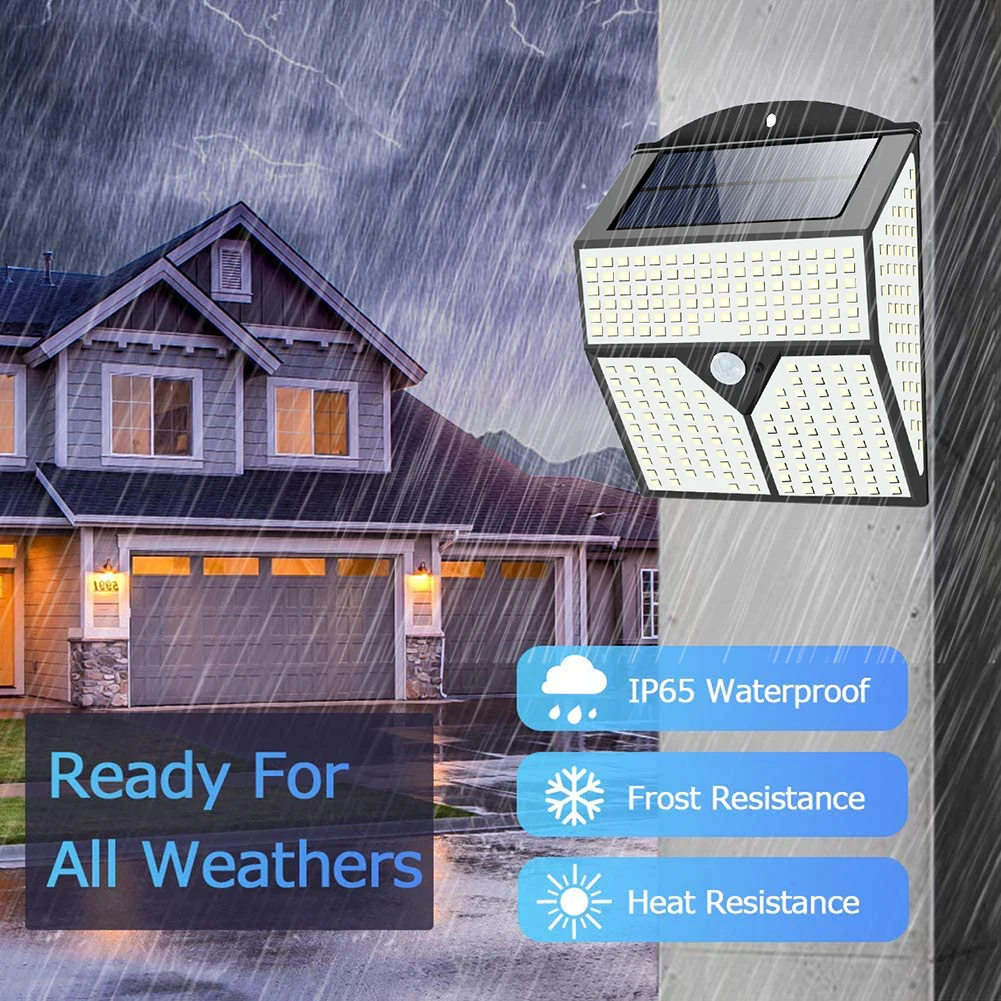 

318/360/436/720 LED Solar Powered Lights Outdoor Street Wall Security Bright PIR Motion Sensor Lamp for Garden Stairs Decor