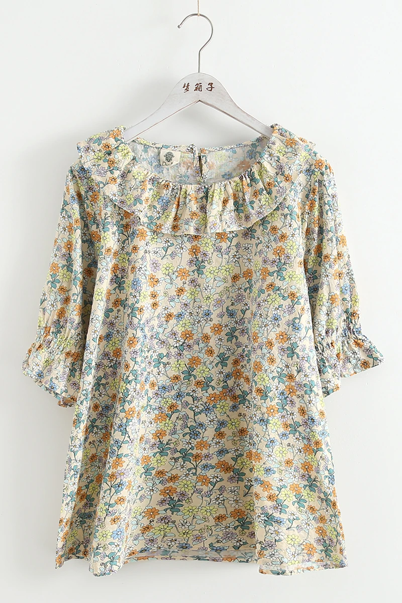 

2021 summer new floral print shirt casual short sleeve pullover tops female