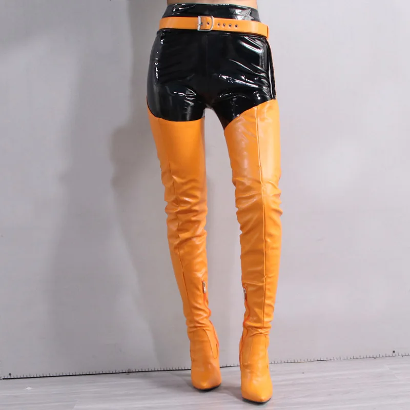 Sexy Pointed Toe Thick High Heels Thigh Boots Belt Over The Knee Black Boots Plus Size 43 2021 Autumn Fashion Female Shoes