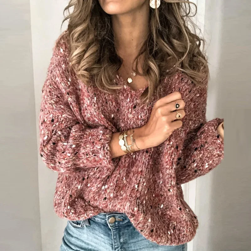 2XL Однотонный свитер с v-образным вырезом Женский Повседневный Свободный пуловер