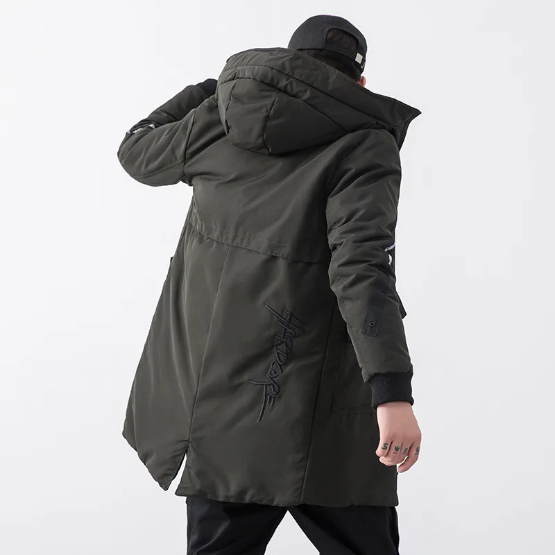 Зимняя куртка пальто мужская длинная вышивка винтажная теплая Толстая стеганая