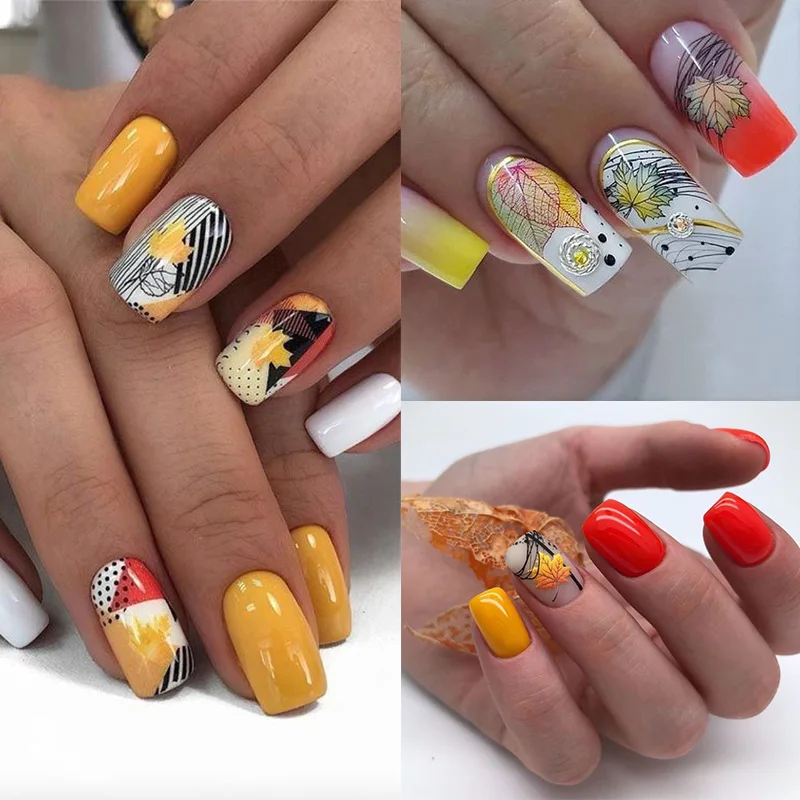 Трафареты NICOLE DIARY для стемпинга ногтей с осенней тематикой пластины кленовыми