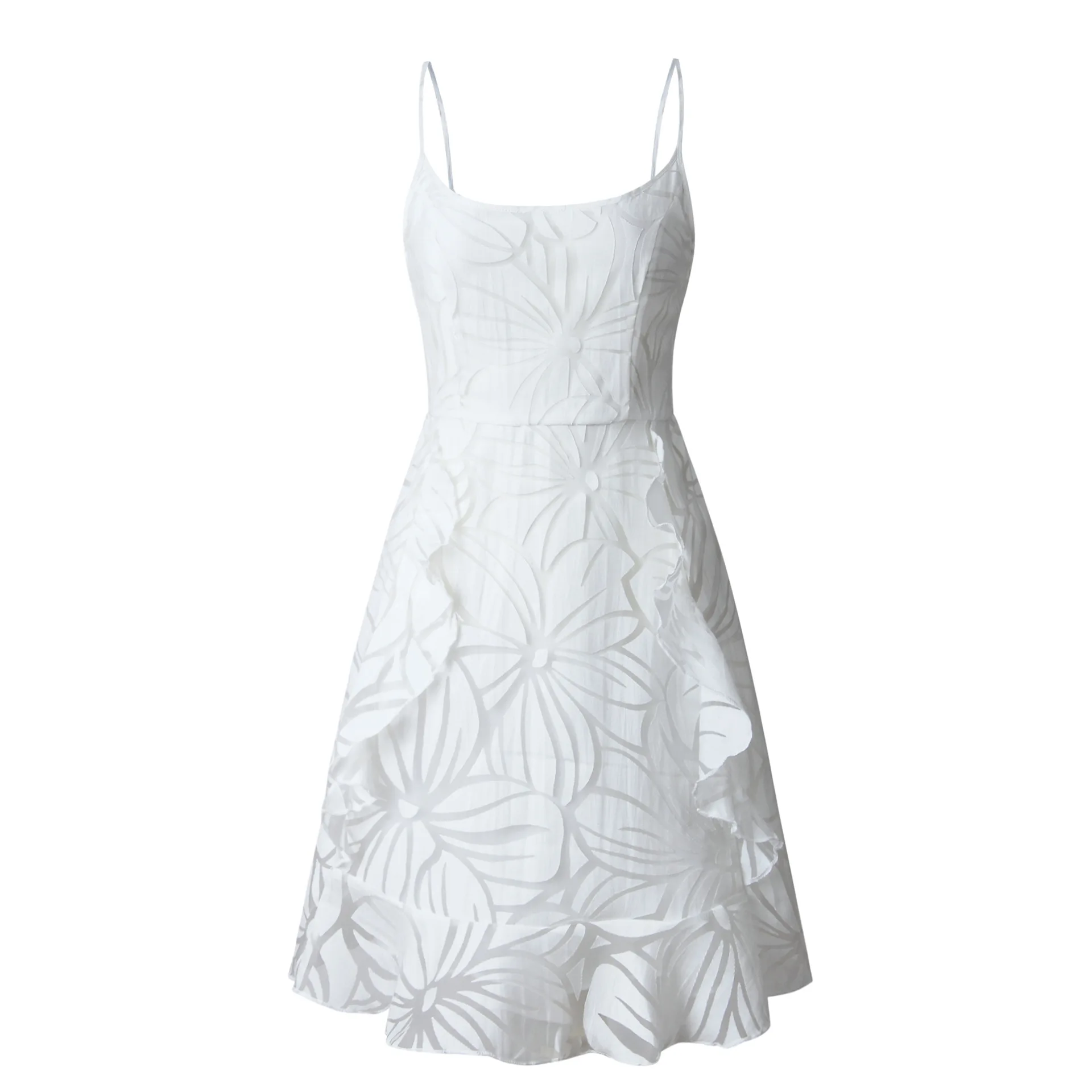 

Summer New Women's Dresses Basic Pure Color Ruffle Strap Dress Sexy Party Dress Temperament Ropa Mujer Em*