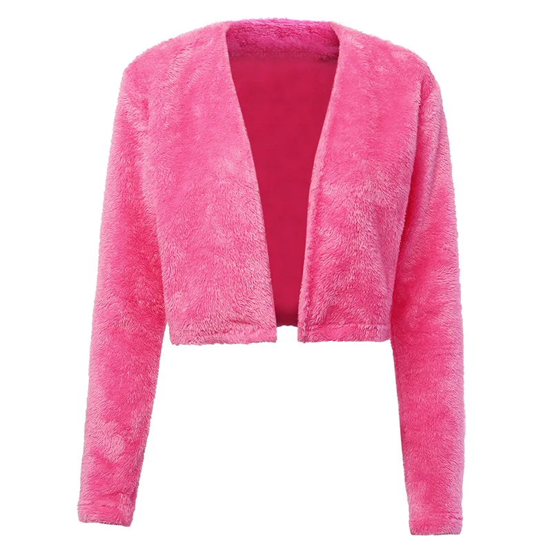 Shestyle Pink Fluffy Open Stitch Cardigans Women Flannel Autumn Fall Spring Short Jackets Sweet Streetwear 2019 New Arrivals | Женская