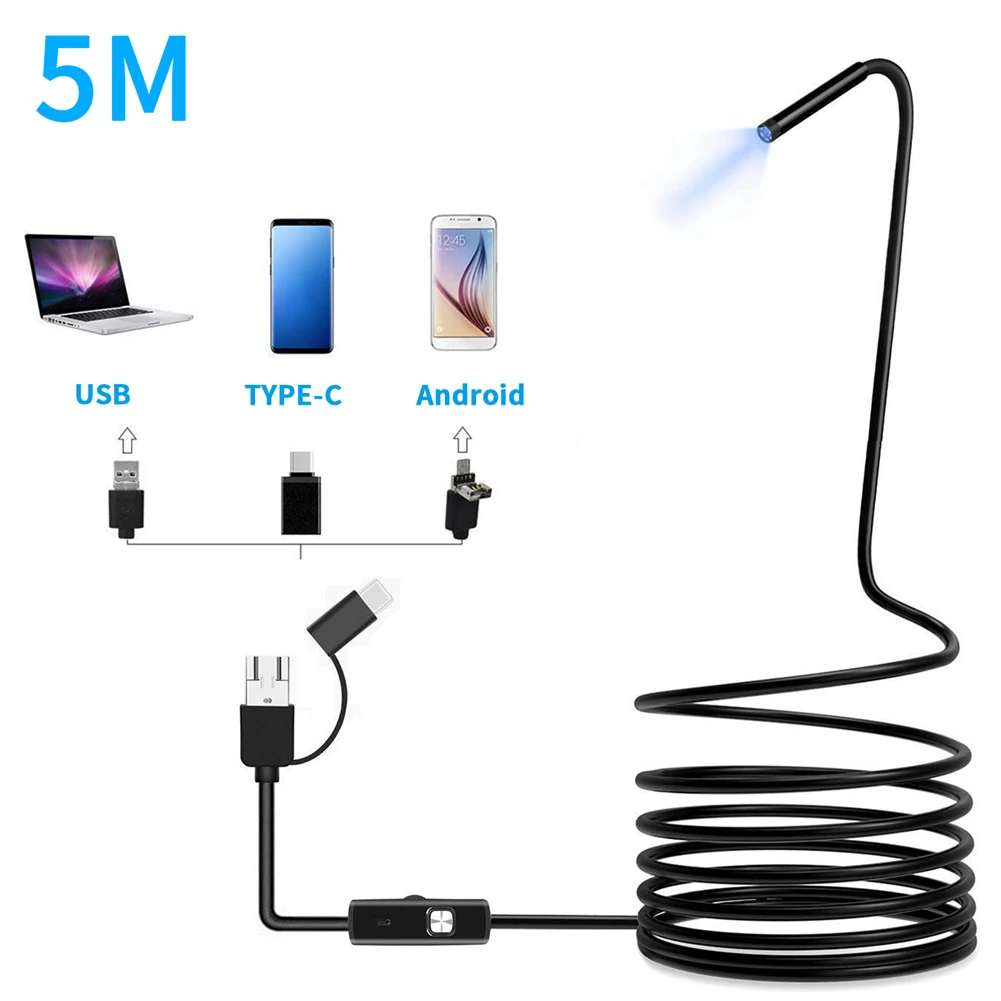 5 мм эндоскопический объектив USB Камера HD 1200P жесткий гибкая трубка Mirco Тип C