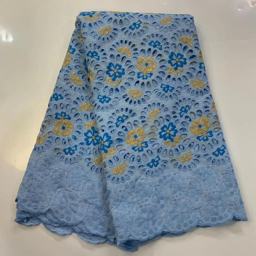 

Light Blue African Cotton Dry Fabric Swiss Voile Lace Cloth In Switzerland Nigerian Embroidered Material Eyelet Coton Tissu AC7