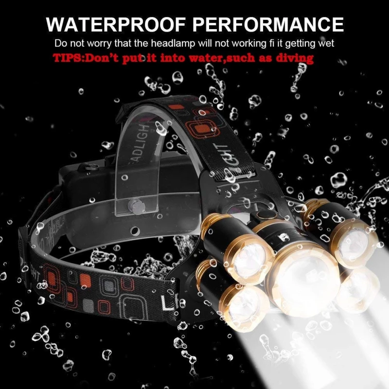 Суперъяркий светодиодный налобный фонарь с зумом 5 светодиосветодиодный T6