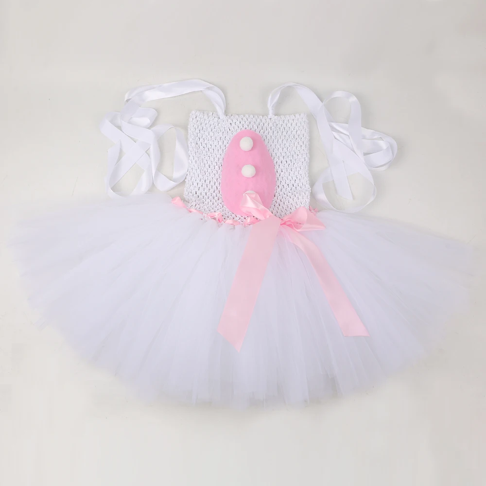 Girls White Rabbit Tutu Dress Kids Halloween Easter Bunny Costume with Pink Ear Tie &amp; Tail Tulle Baby Girl Birthday Party Dress images - 6