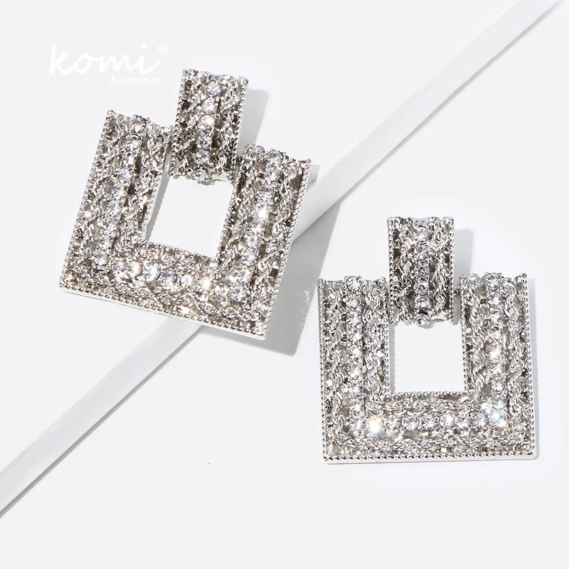 KOMi Boho Модные индивидуальные квадратные Стразы висячие серьги крупные