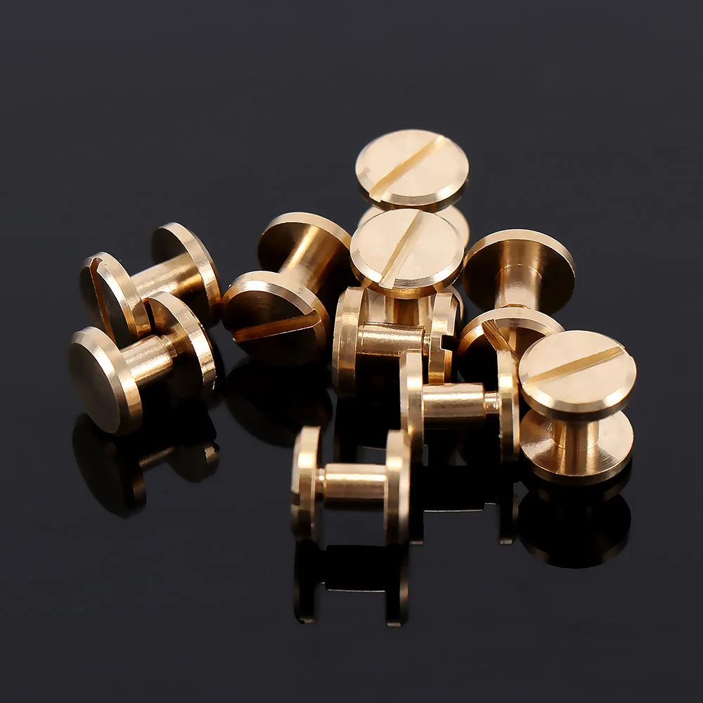 

10 pcs New Solid Brass Button Brushed Flat Head Stud Chicago Screw Leather Bag Belt Nail Rivet Button 5mm / 6mm / 8mm