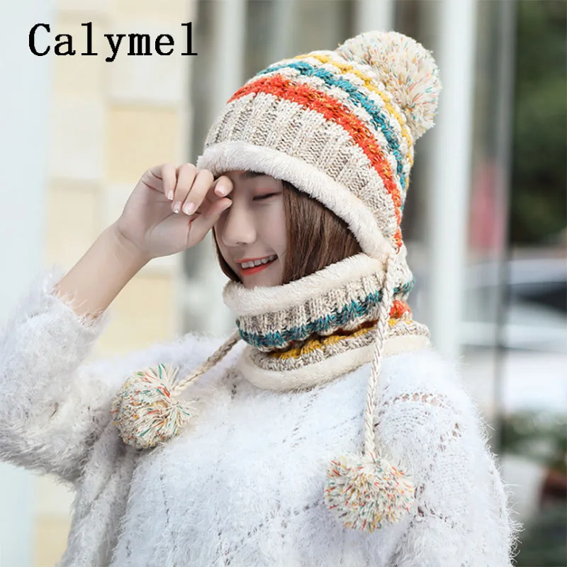 Calymel 2019 женская шапка цветная шапочка цельная шарф шерсть шар милый бархат