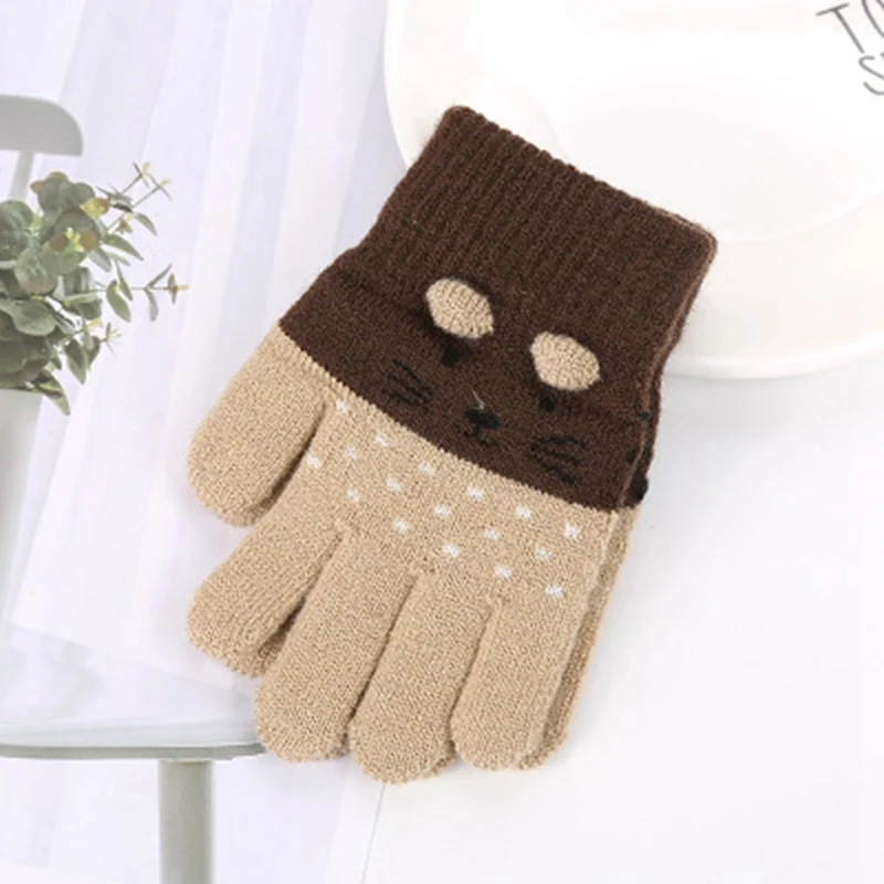 

Children Kids Winter Warm Thicken Gloves Girls Boys Toddler Cute Cat Mittens Imitation Cashmere Finger Gloves For 1-7T