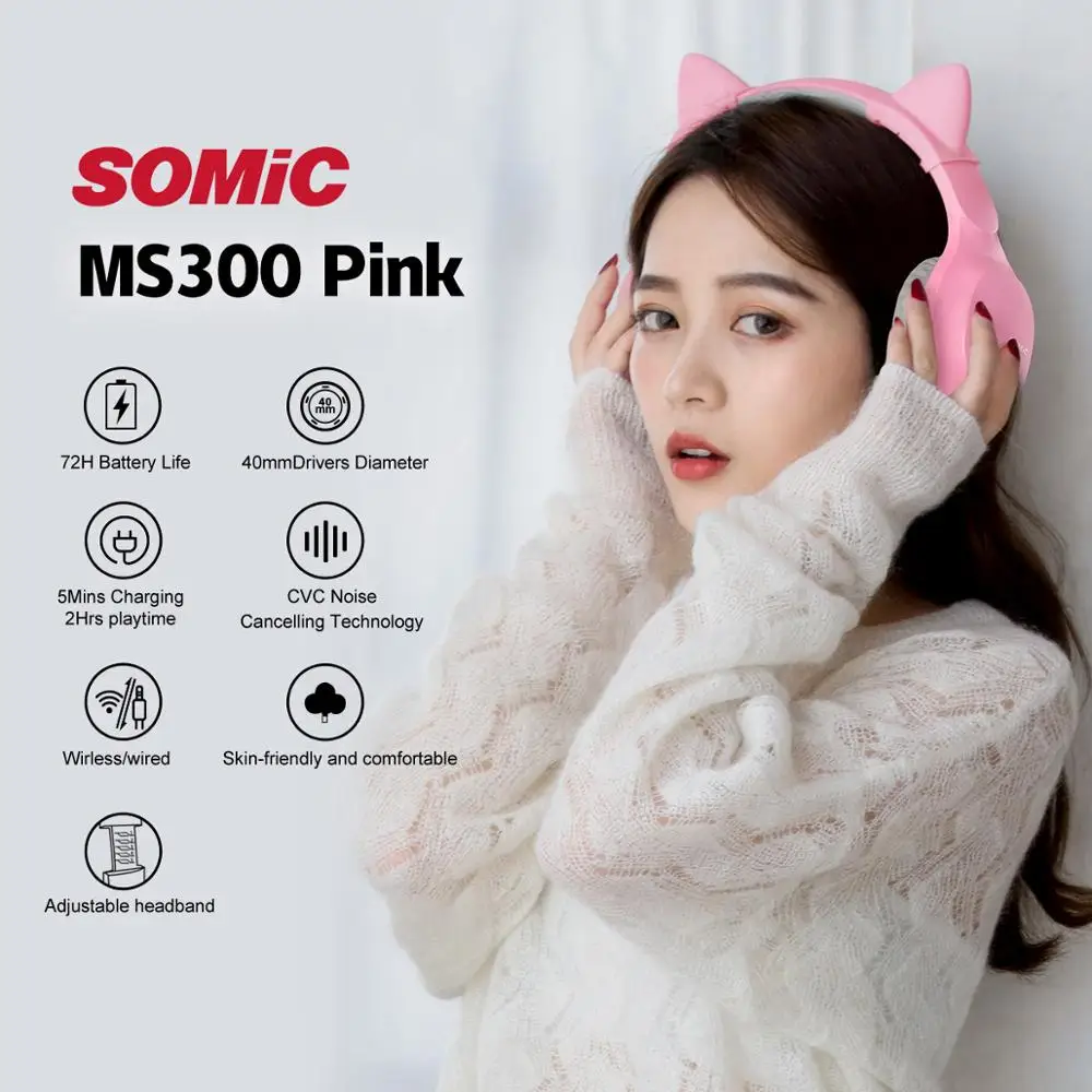 

Wireless bluetooth Headset Over Ear Headphones with HI-FI Stereo Long Battery Earphone Noise Cancelling With Microphone MS300