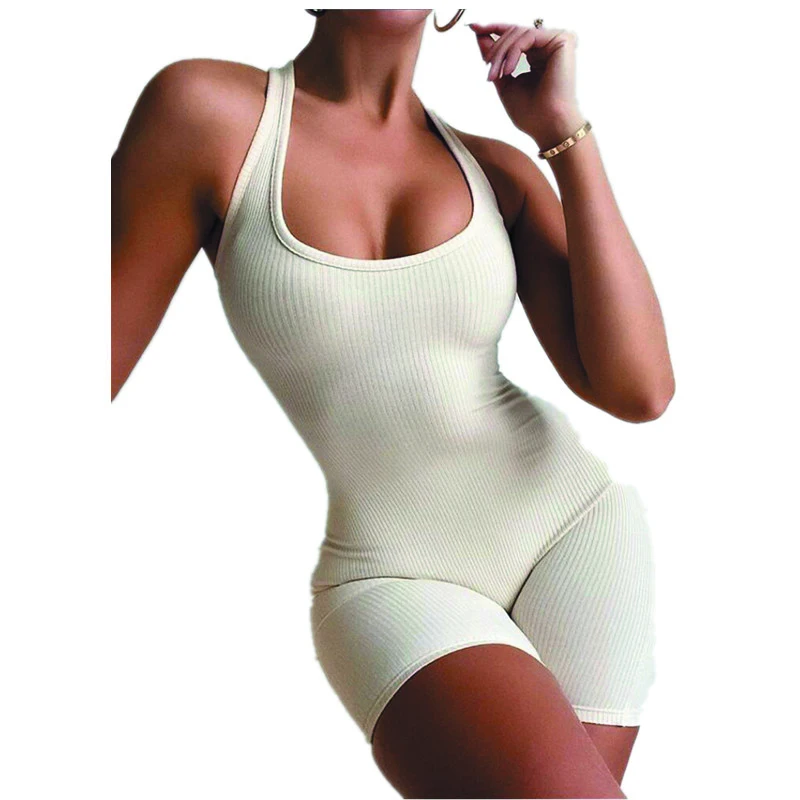 

Summer 2021 Women's Fashionable One Piece Sexy Solid Color Sleeveless Romper Skinny Lowcut Jumpsuit Playsuit Sexy Women Jumpsuit