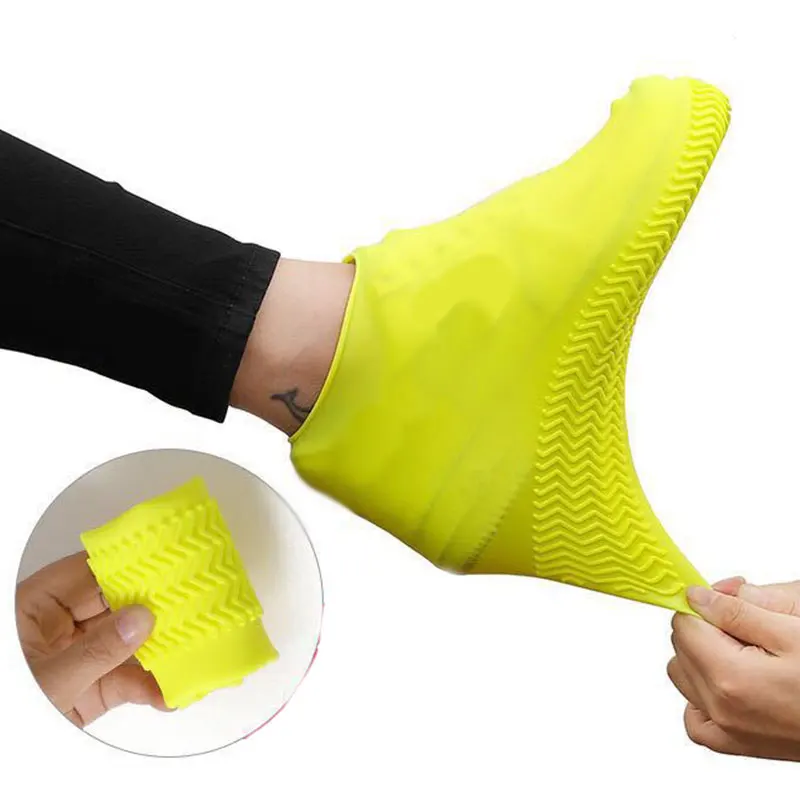 Yellow Silicone Shoe Covers Unisex Waterproof Rain Boot Covers Reusable Overshoes Non-slip Thickened Outdoor Shoe Protector Hot